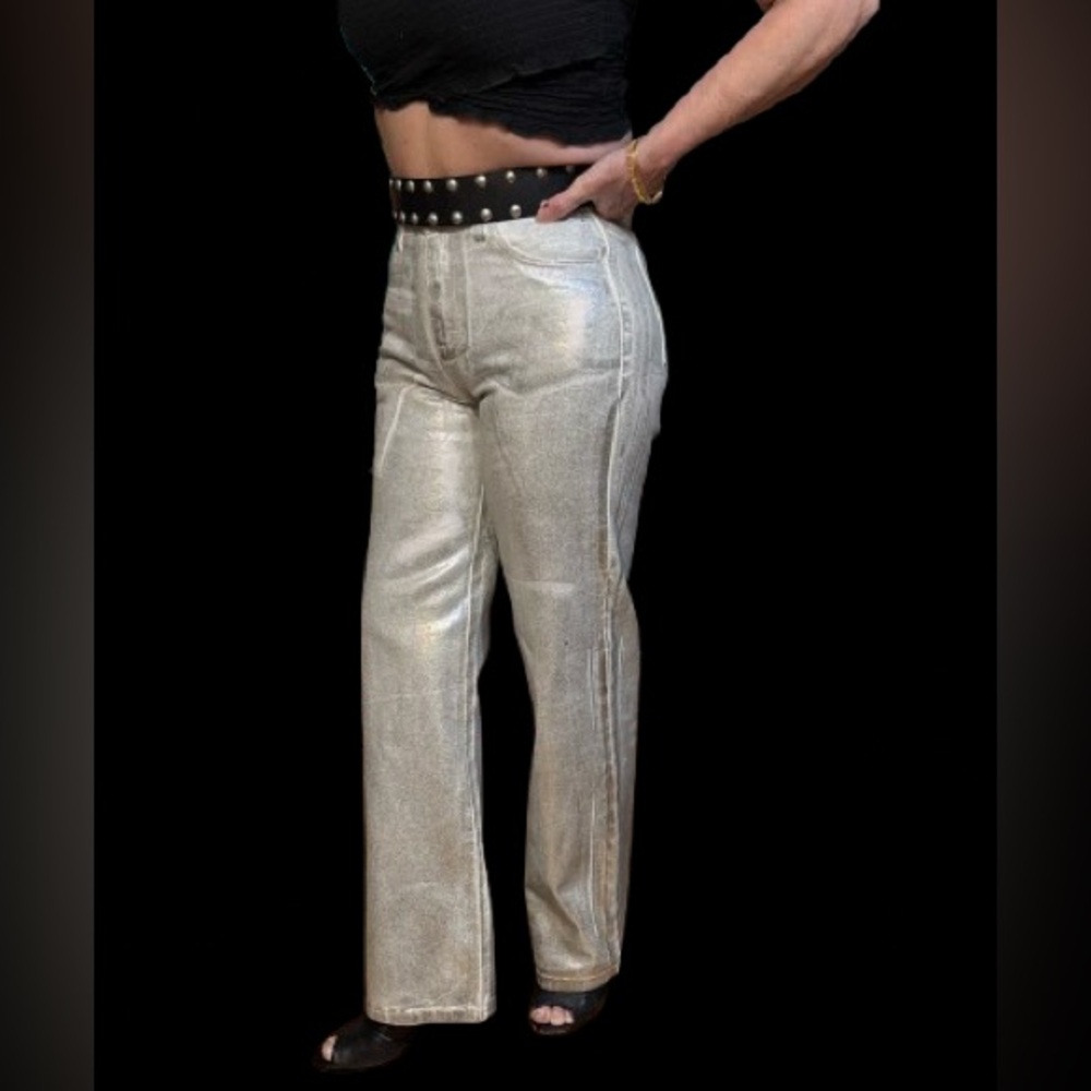 NWT, metallic silver foil Fourth + Bay jeans; Wmns sz 4